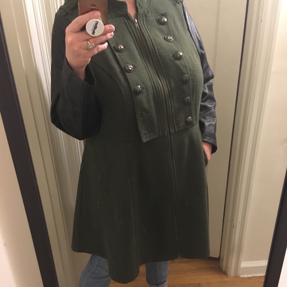 Dark green and leather coat